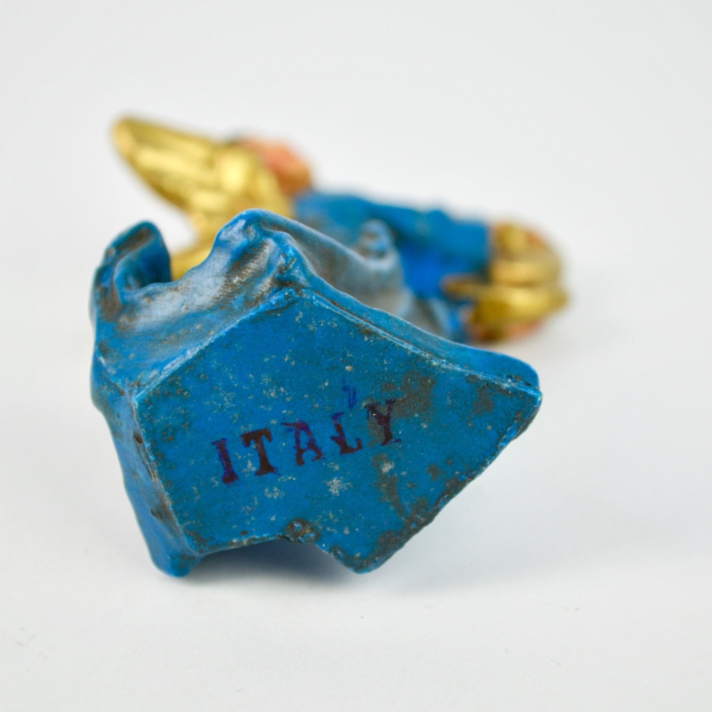 Vintage Hand-Painted Italian Angel Figurine With Cymbals Gold & Blue 3.5"