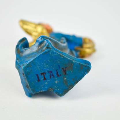 Vintage Hand-Painted Italian Angel Figurine With Cymbals Gold & Blue 3.5"