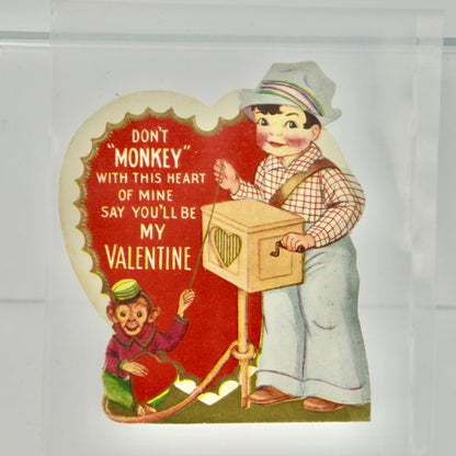 Vintage Valentine Card Organ Grinder Monkey