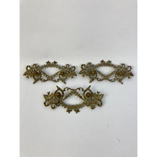 Lot 3 Vintage Victorian Ornate Brass Drop-Bail Drawer Pulls FOR PARTS OR REPAIR
