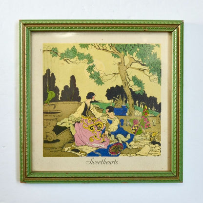 George Barbier ? Sweethearts Print Vintage Framed w/ Glass
