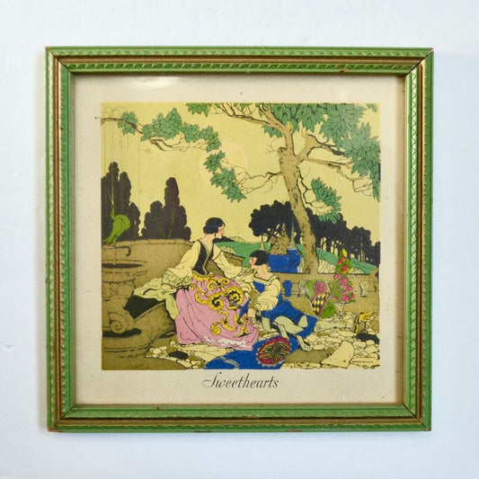 George Barbier ? Sweethearts Print Vintage Framed w/ Glass
