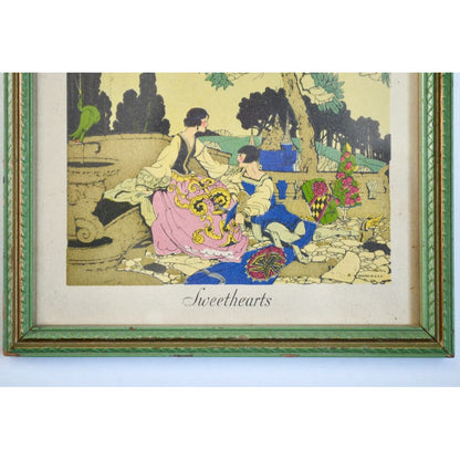 George Barbier ? Sweethearts Print Vintage Framed w/ Glass