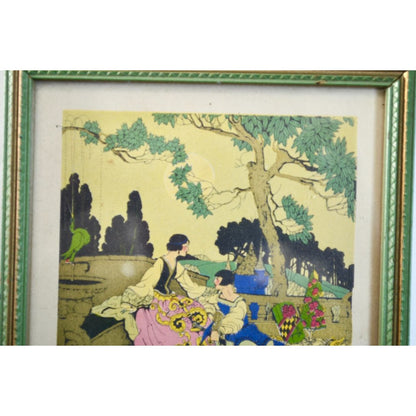 George Barbier ? Sweethearts Print Vintage Framed w/ Glass