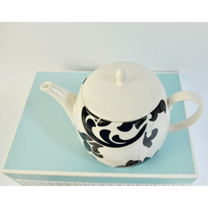 Martha Stewart Tea for Two Lisbon Black White Teapot Saucers Teacups NEW
