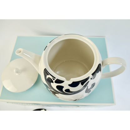 Martha Stewart Tea for Two Lisbon Black White Teapot Saucers Teacups NEW