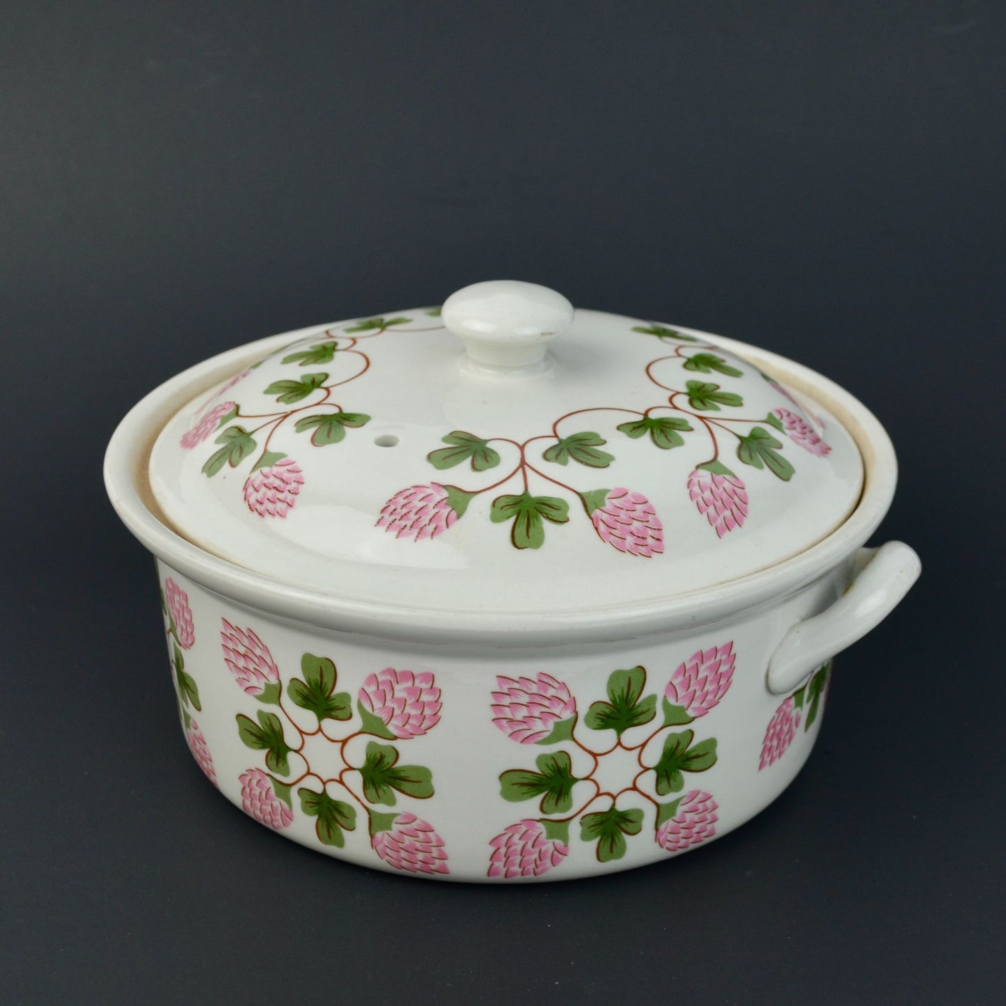Ralph E. Hall Pink Clover Casserole Dish Lidded Vintage