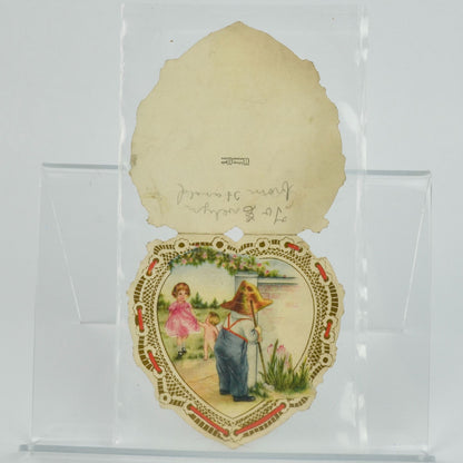 Vintage Valentine's Day Card Cupid Boy Girl Gardening