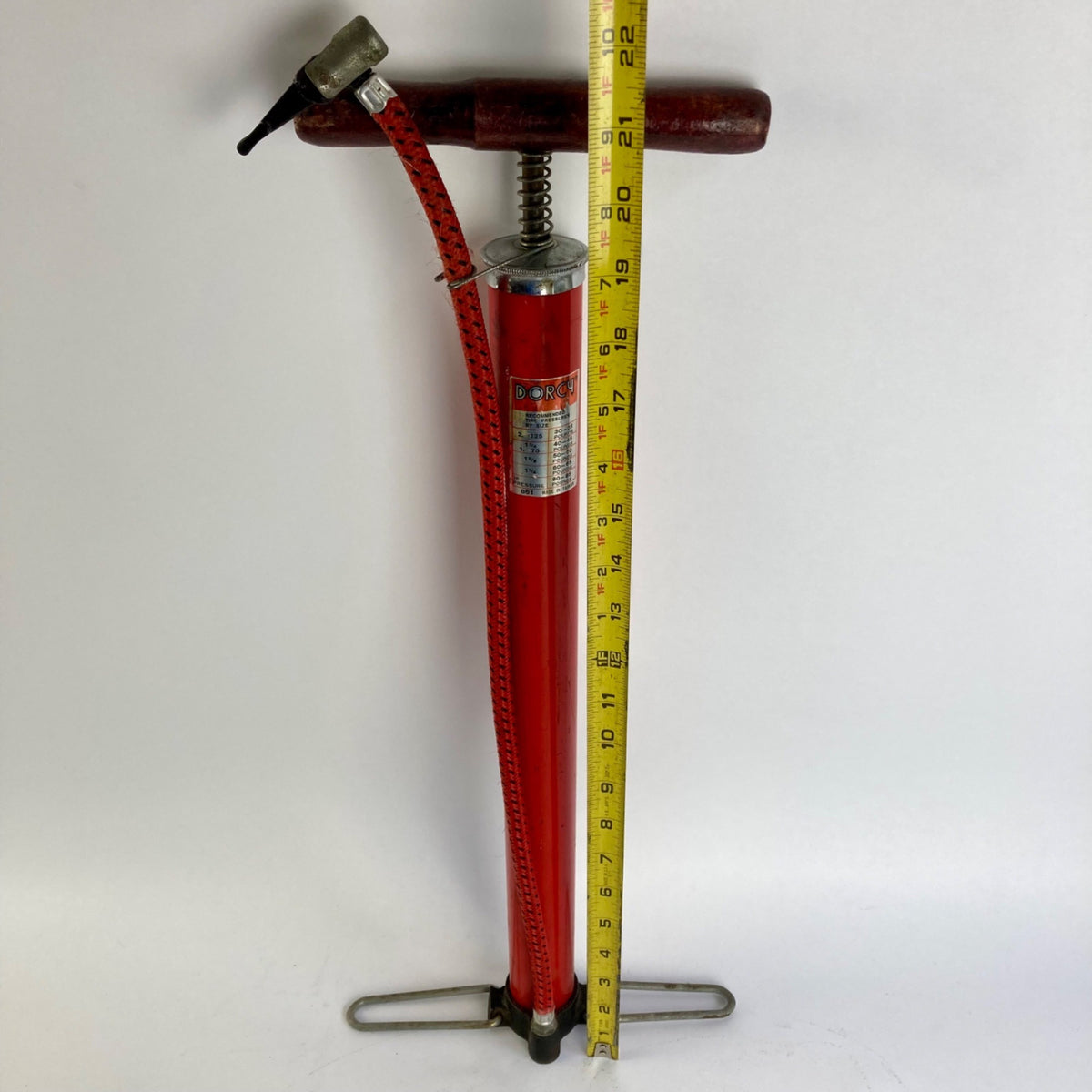 Vintage Dorcy Model 861Bicycle Tire Pump Wood Handle Bike Hand Pump Red