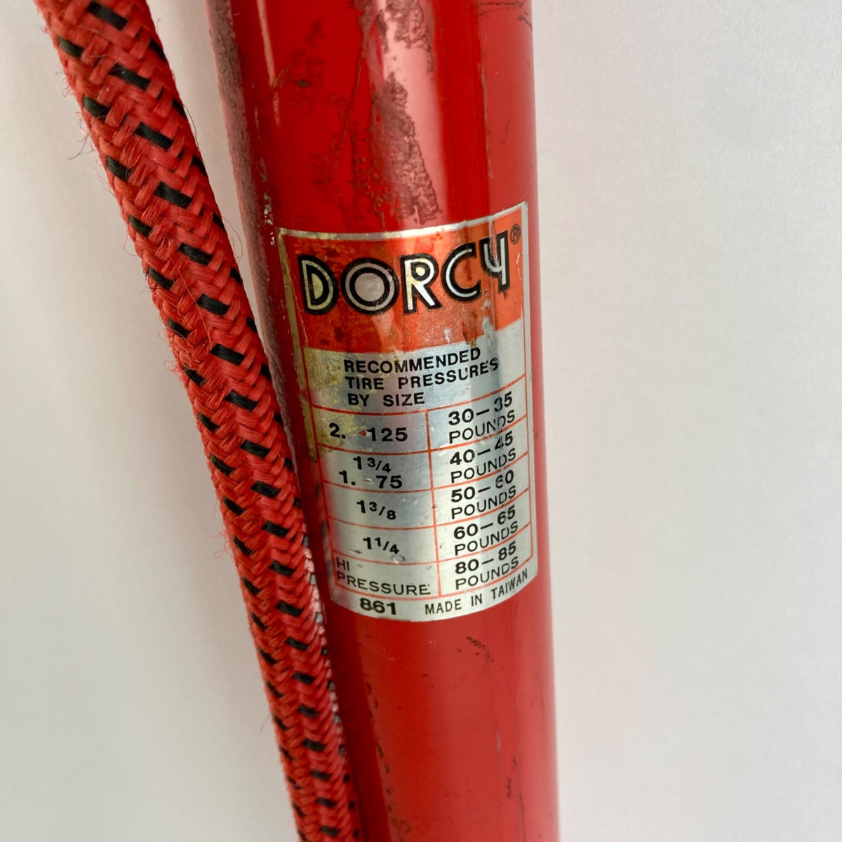 Vintage Dorcy Model 861Bicycle Tire Pump Wood Handle Bike Hand Pump Red