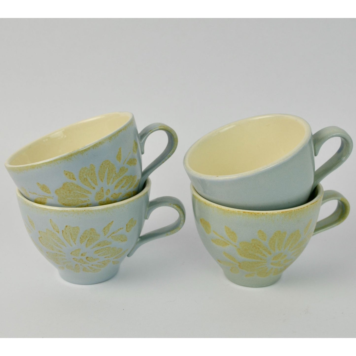 Red Wing Pottery Blue Brocade Mugs Lot of 4 READ