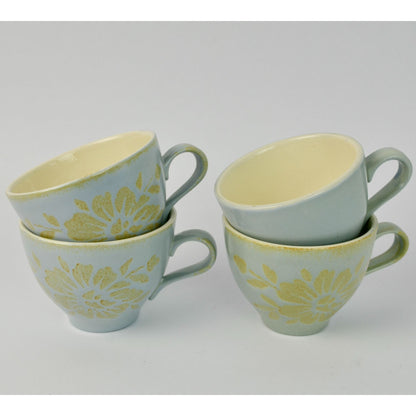 Red Wing Pottery Blue Brocade Mugs Lot of 4 READ