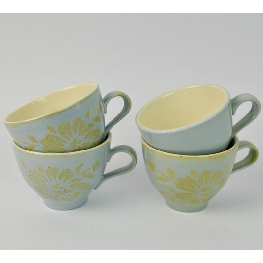 Red Wing Pottery Blue Brocade Mugs Lot of 4 READ