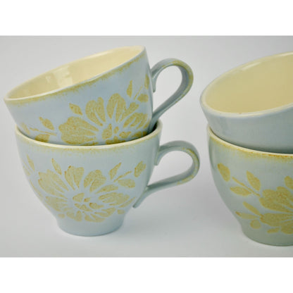 Red Wing Pottery Blue Brocade Mugs Lot of 4 READ