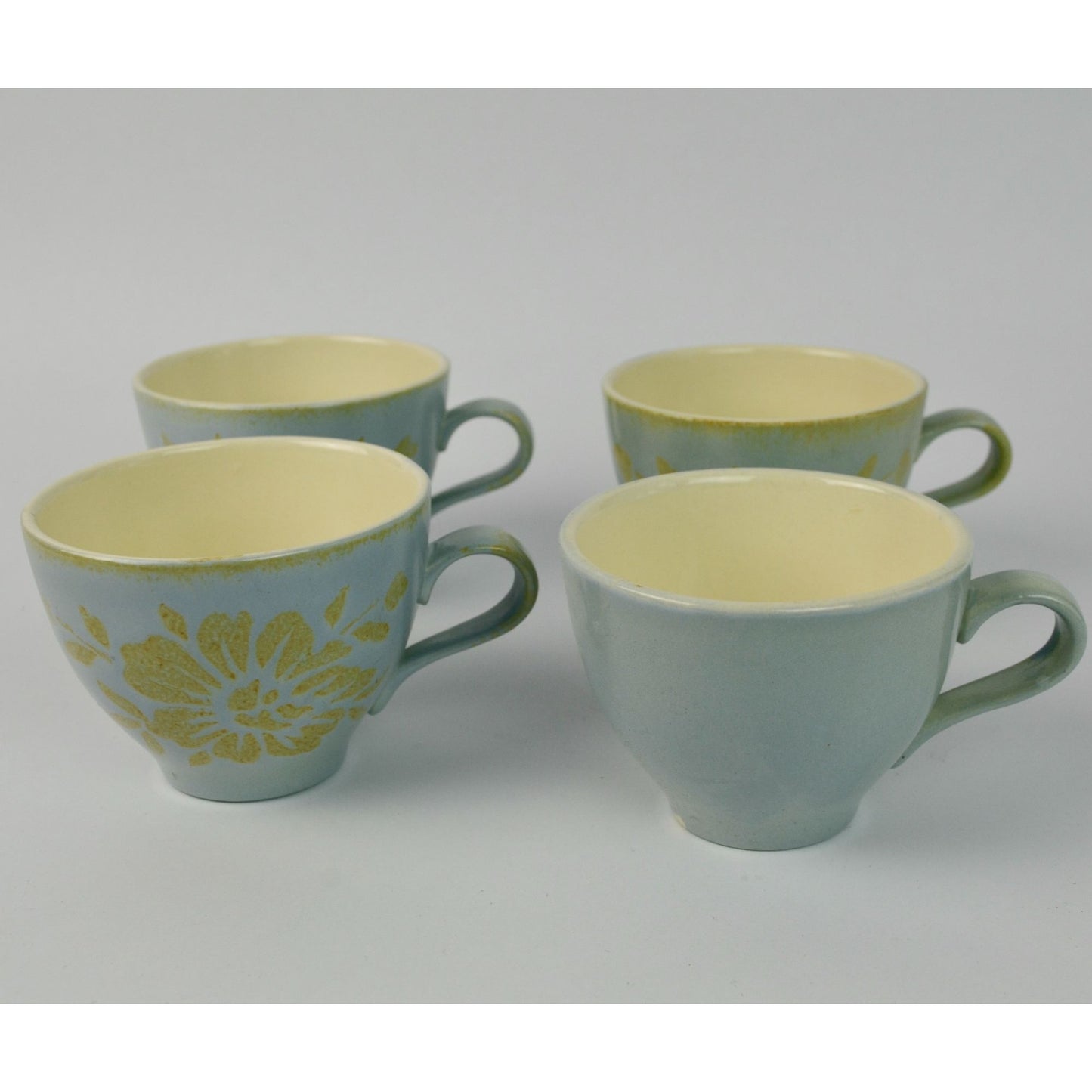 Red Wing Pottery Blue Brocade Mugs Lot of 4 READ