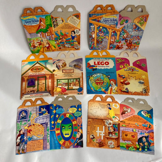Vintage Lot 6 McDonald's Happy Meal Boxes UNUSED Snow White Lego Little Engineer