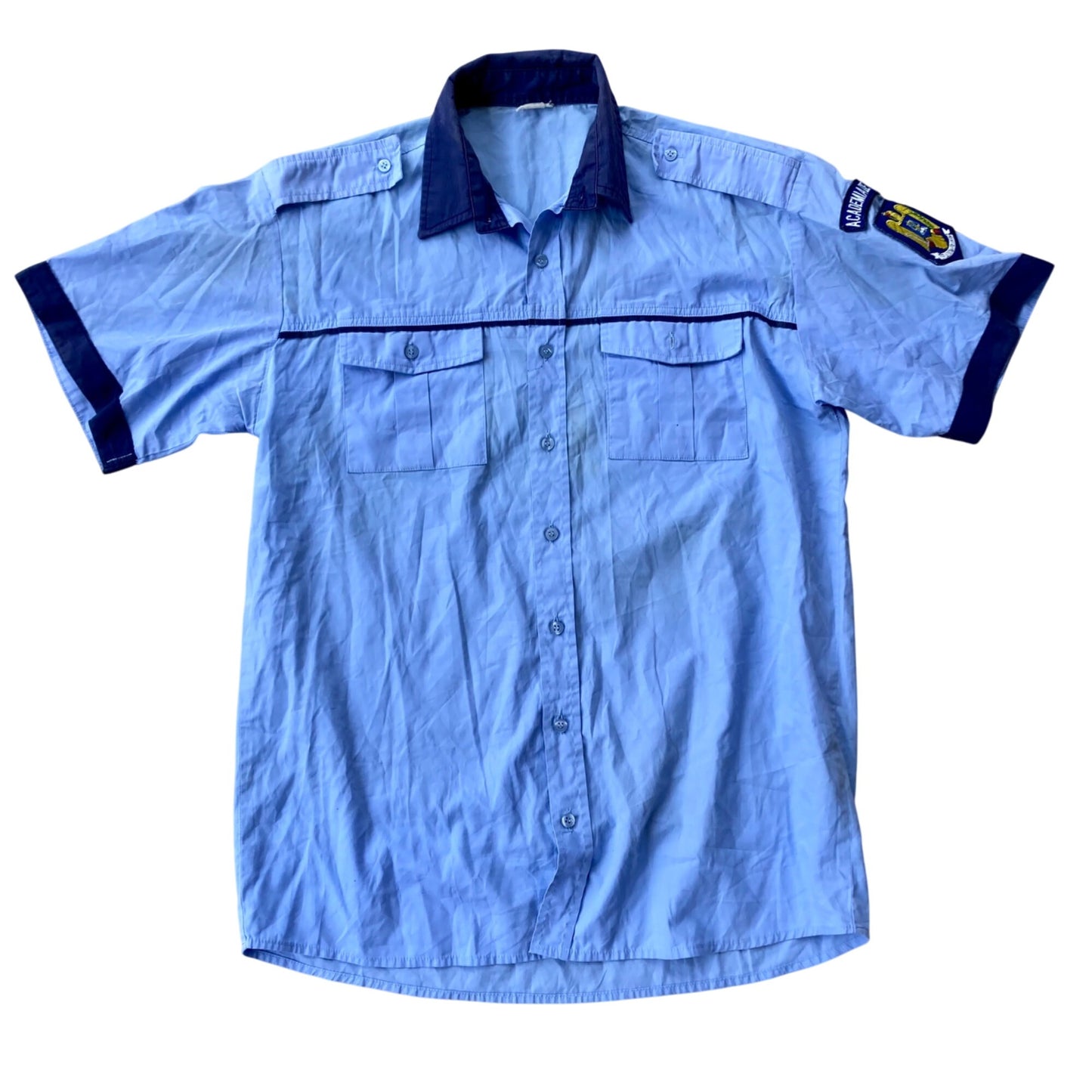 Vintage 'Academia De Politie' Shirt Romanian Military Surplus Blue