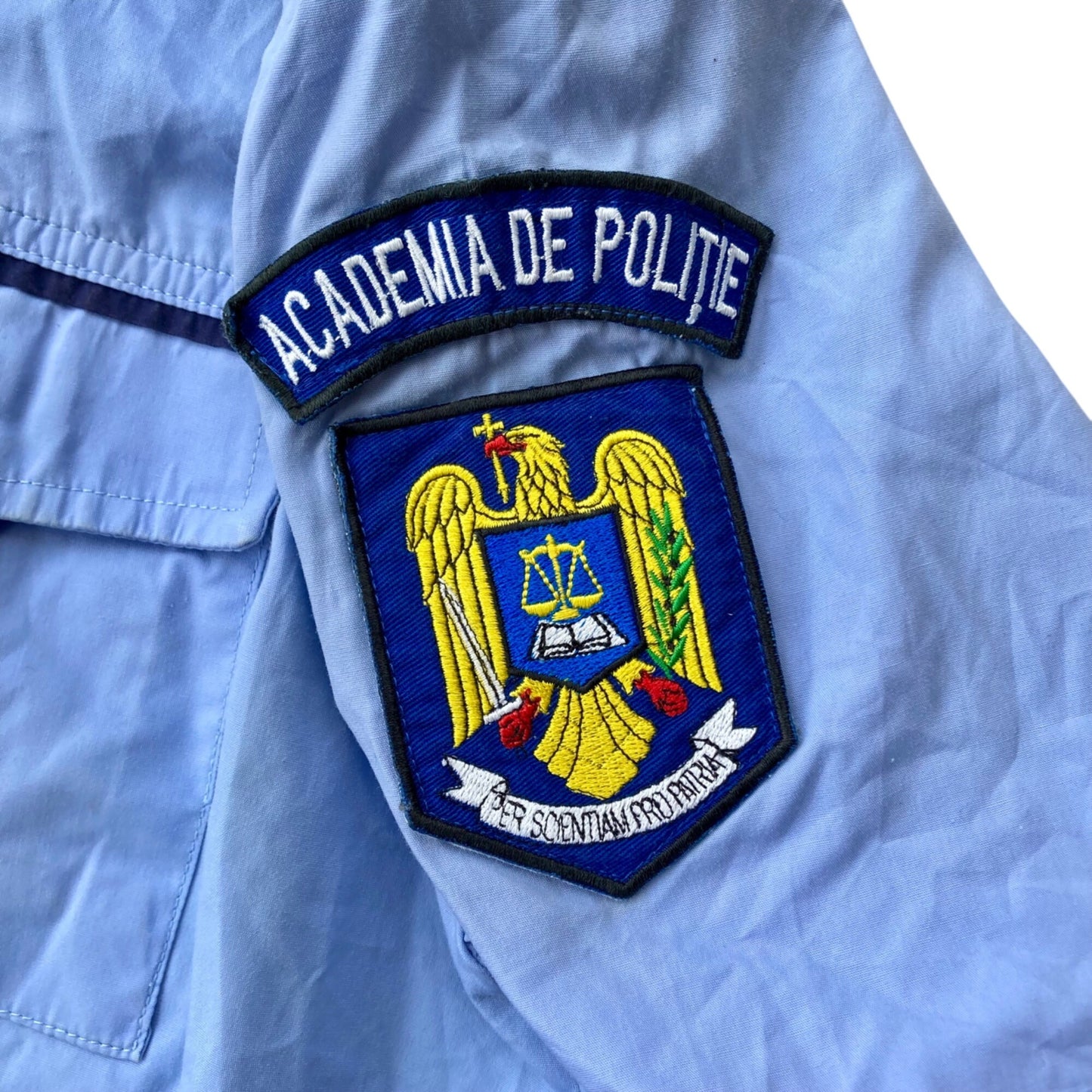 Vintage 'Academia De Politie' Shirt Romanian Military Surplus Blue