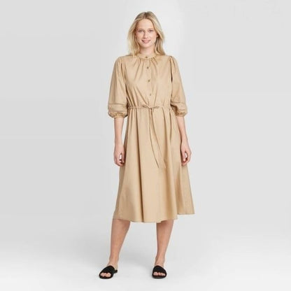 NEW Who What Wear Khaki Tan 100% Cotton Dress