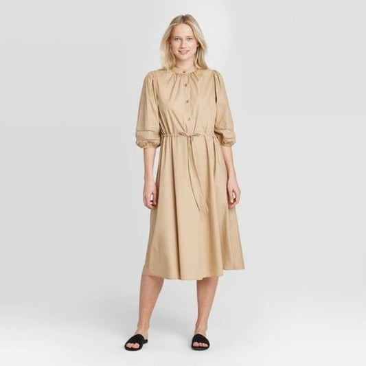 NEW Who What Wear Khaki Tan 100% Cotton Dress