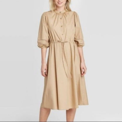 NEW Who What Wear Khaki Tan 100% Cotton Dress