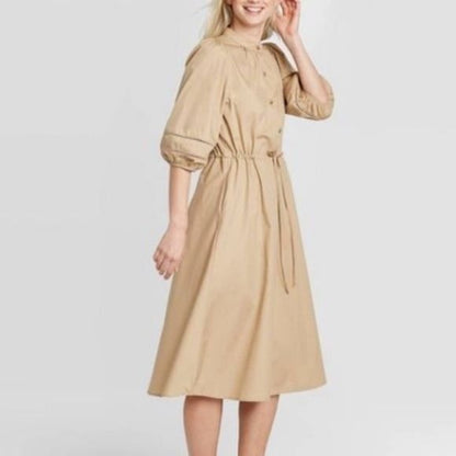 NEW Who What Wear Khaki Tan 100% Cotton Dress