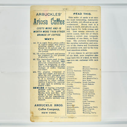 Arbuckles' Ariosa Coffee Nebraska Victorian Trading Trade Card