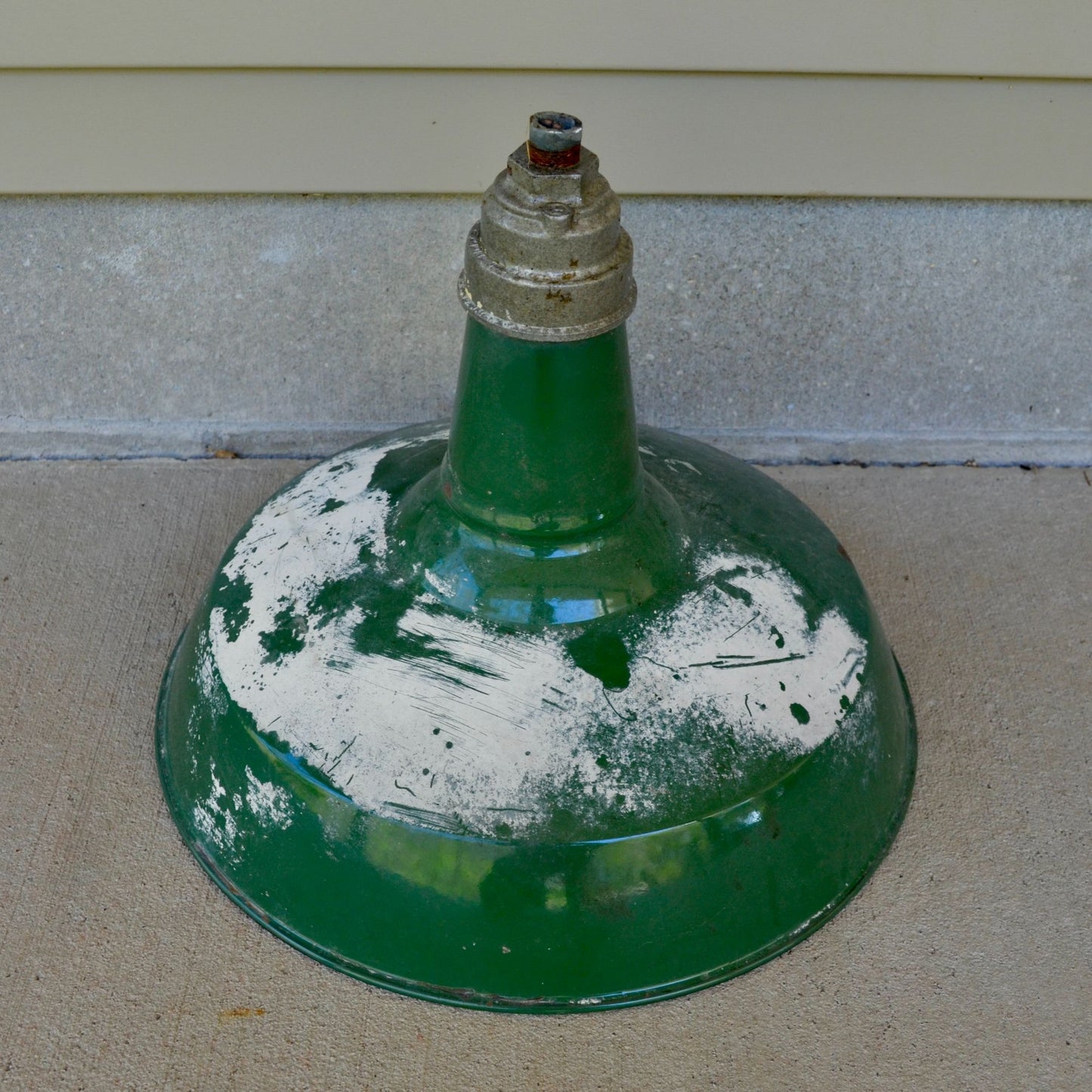 Vintage Green Porcelain Enamel Barn Light Shade Gas Station Fixture 16"