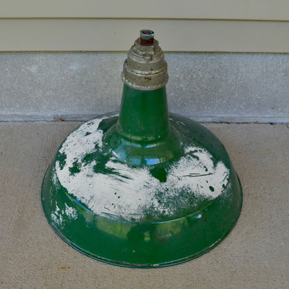 Vintage Green Porcelain Enamel Barn Light Shade Gas Station Fixture 16"