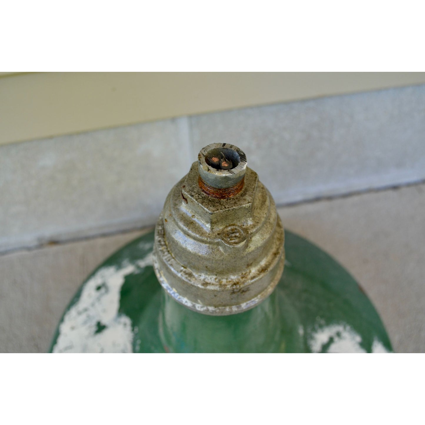 Vintage Green Porcelain Enamel Barn Light Shade Gas Station Fixture 16"