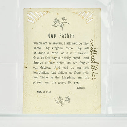 Antique Victorian Trading Card Lord's Prayer Floral Die Cut