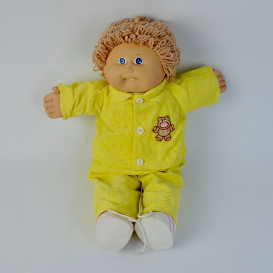 Cabbage Patch Kids Boy Doll Yellow Corduroy Outfit Blonde Hair 1982