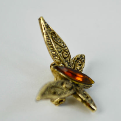 Vintage Butterfly Brooch Gold Toned Brown Rhinestone