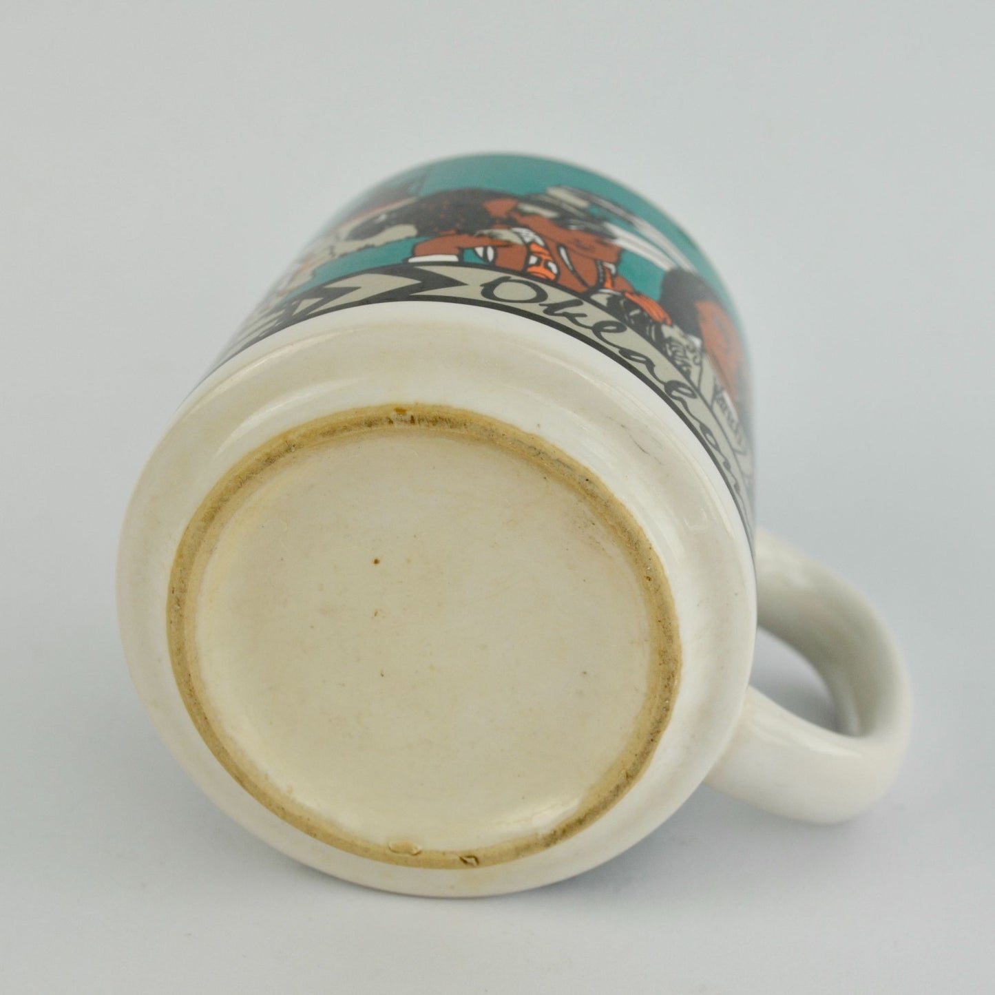 Vintage Oklahoma American Indian Coffee Mug Teal Blue