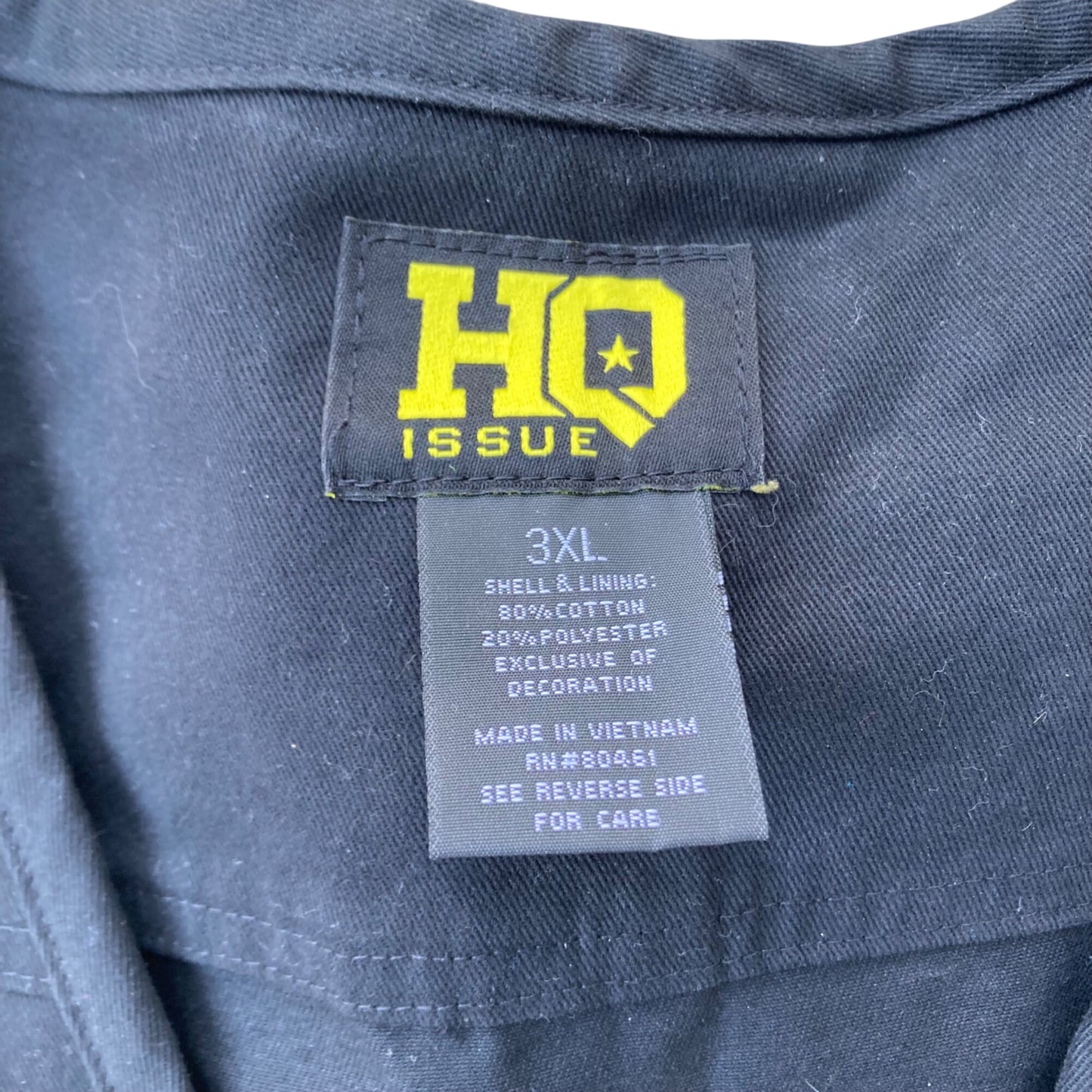HQ Issue Tactical Vest Black Cloth Men's Size 3XL