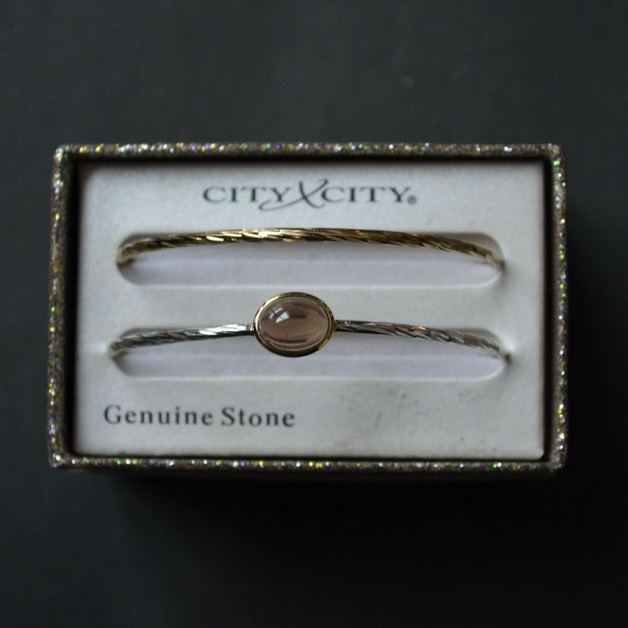 City x City Bangle Bracelet Pair Brown Stone Gold Silver