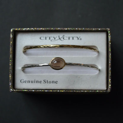 City x City Bangle Bracelet Pair Brown Stone Gold Silver