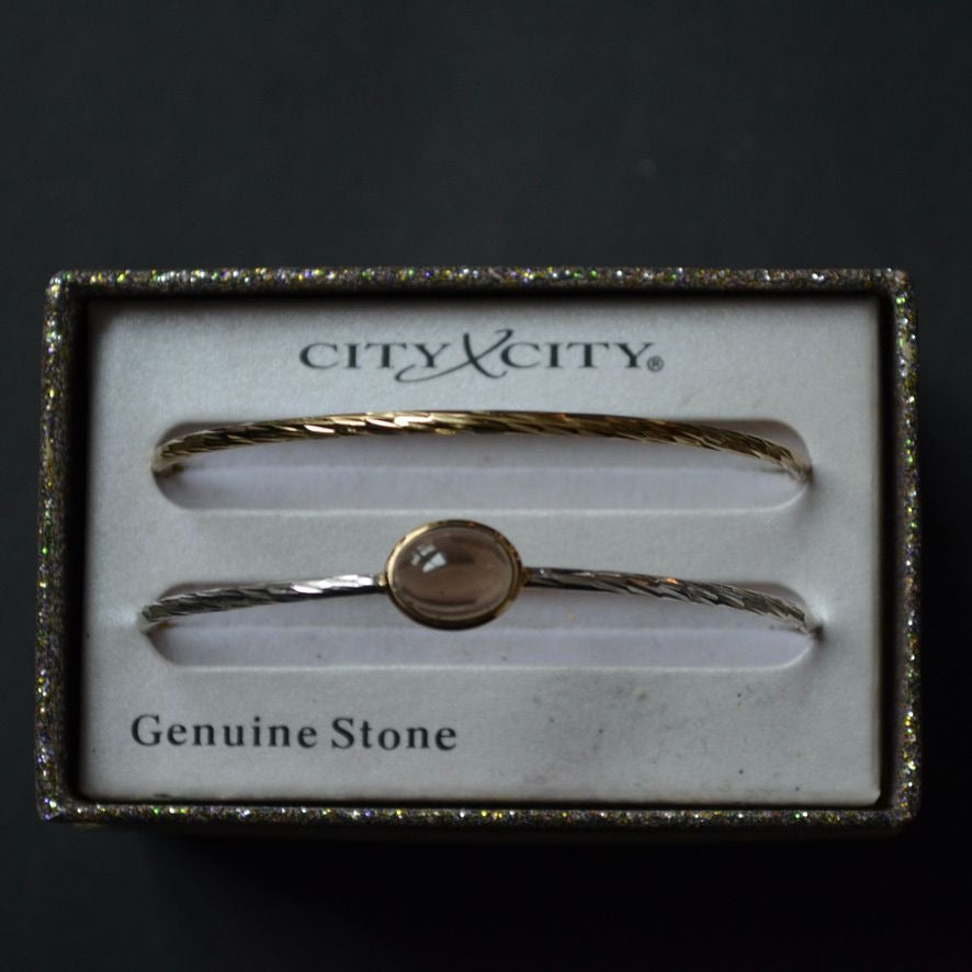City x City Bangle Bracelet Pair Brown Stone Gold Silver