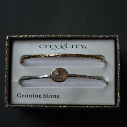 City x City Bangle Bracelet Pair Brown Stone Gold Silver