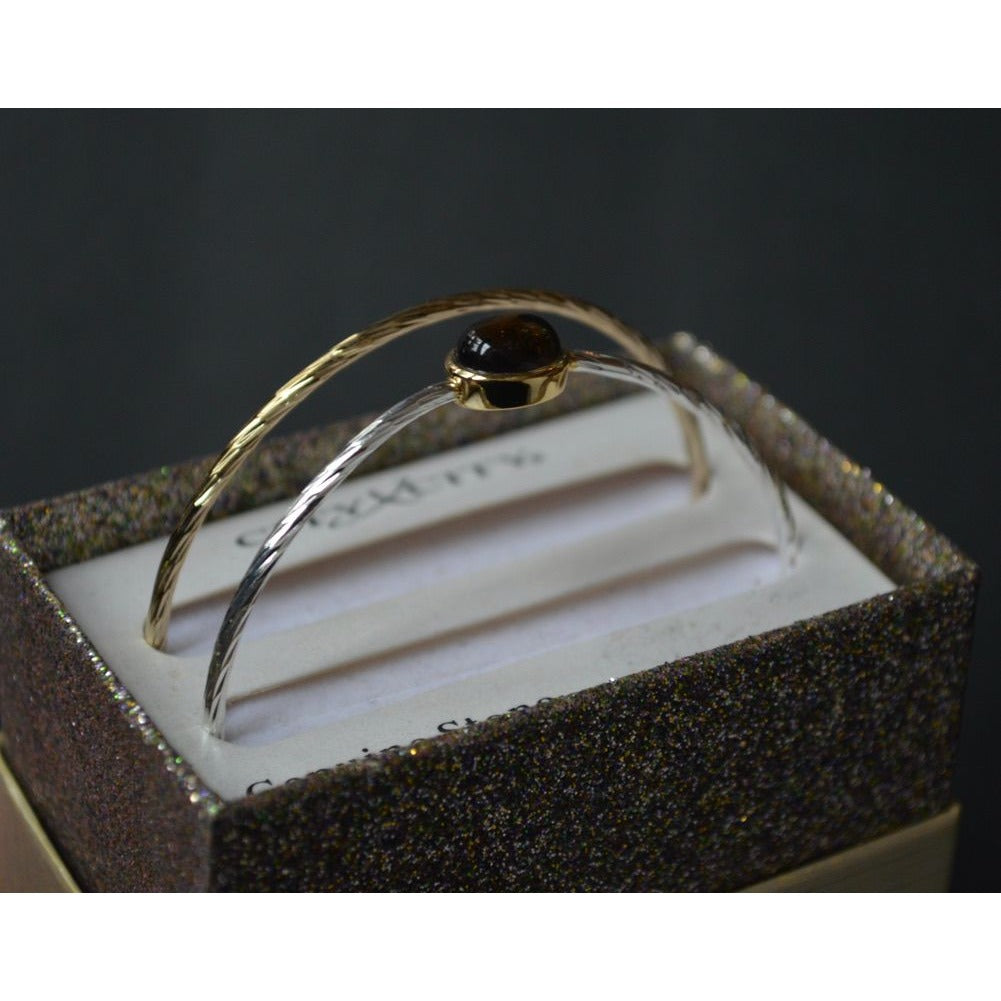 City x City Bangle Bracelet Pair Brown Stone Gold Silver