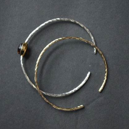 City x City Bangle Bracelet Pair Brown Stone Gold Silver