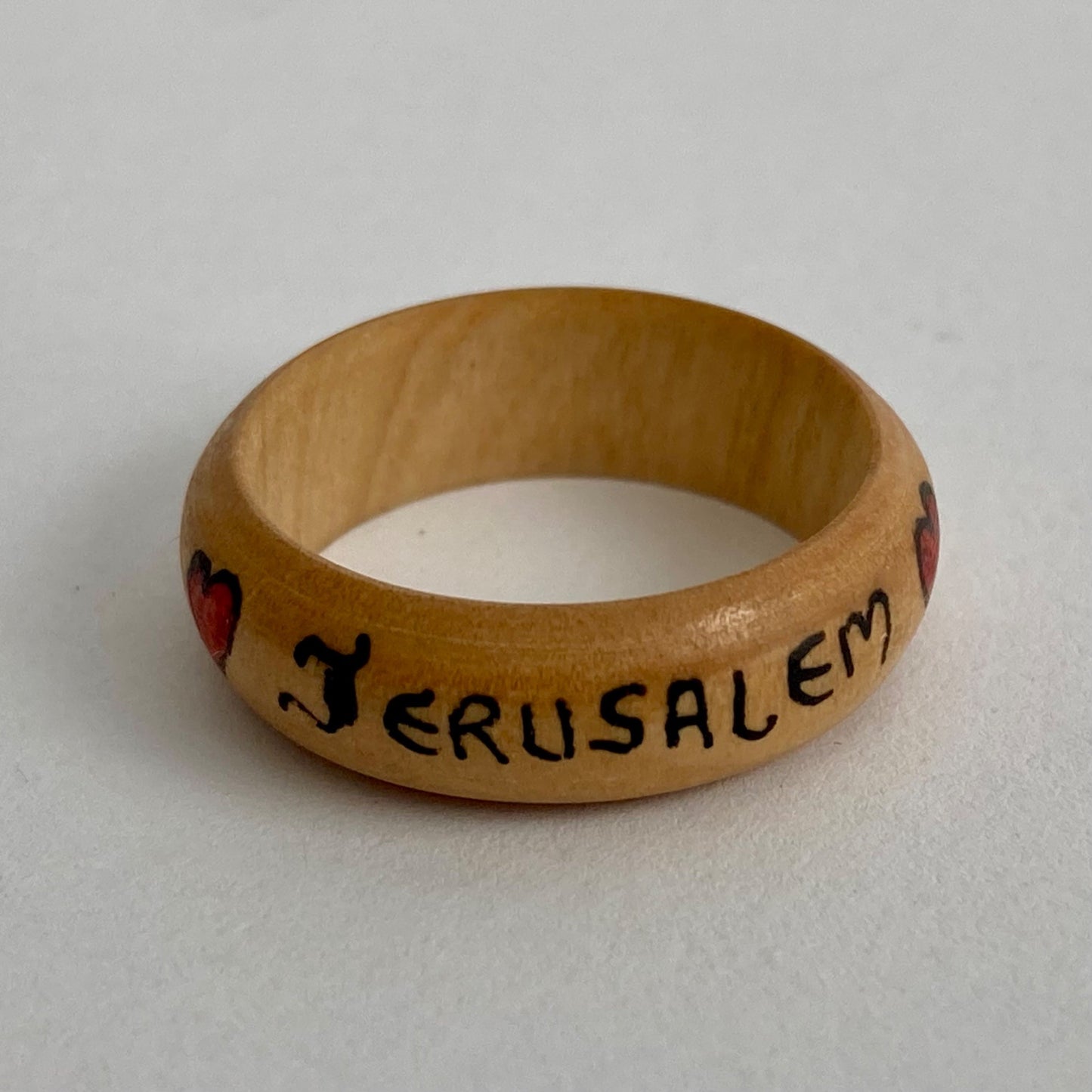 Vintage Jerusalem Heart Wooden Wood Souvenir Ring Size 6