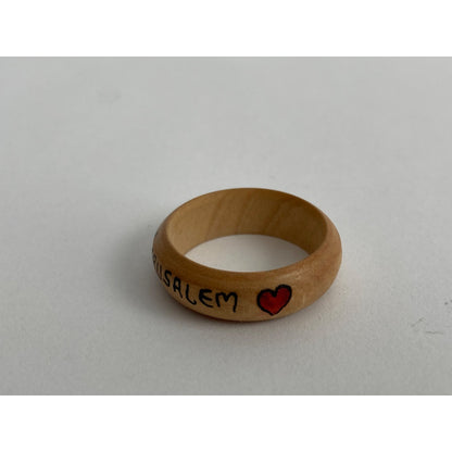 Vintage Jerusalem Heart Wooden Wood Souvenir Ring Size 6