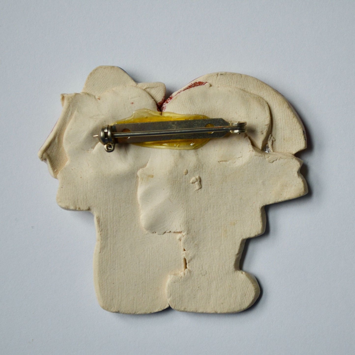 Raggedy Ann Andy Handmade Clay Brooch Vintage
