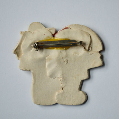Raggedy Ann Andy Handmade Clay Brooch Vintage