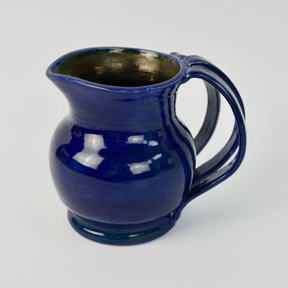 Handmade Amateur Pottery Cobalt Blue Pitcher Triple Handle Signed