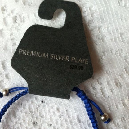 NEW Silver CZ Arrow Blue Cord Adjustable Bracelet