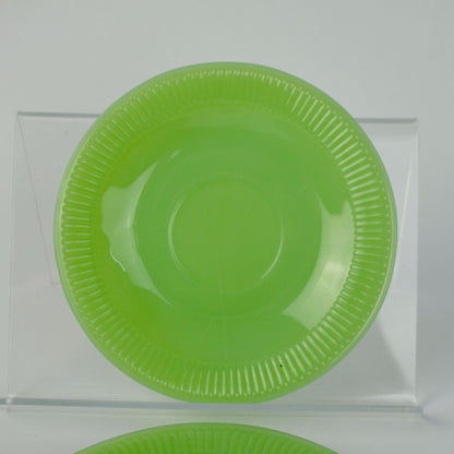 Green Jadeite Saucers Pair Lot of 2 Vintage Ribbed Unmarked Jane Ray