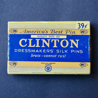 Clinton Dressmaker's Silk Pins Empty Box Vintage
