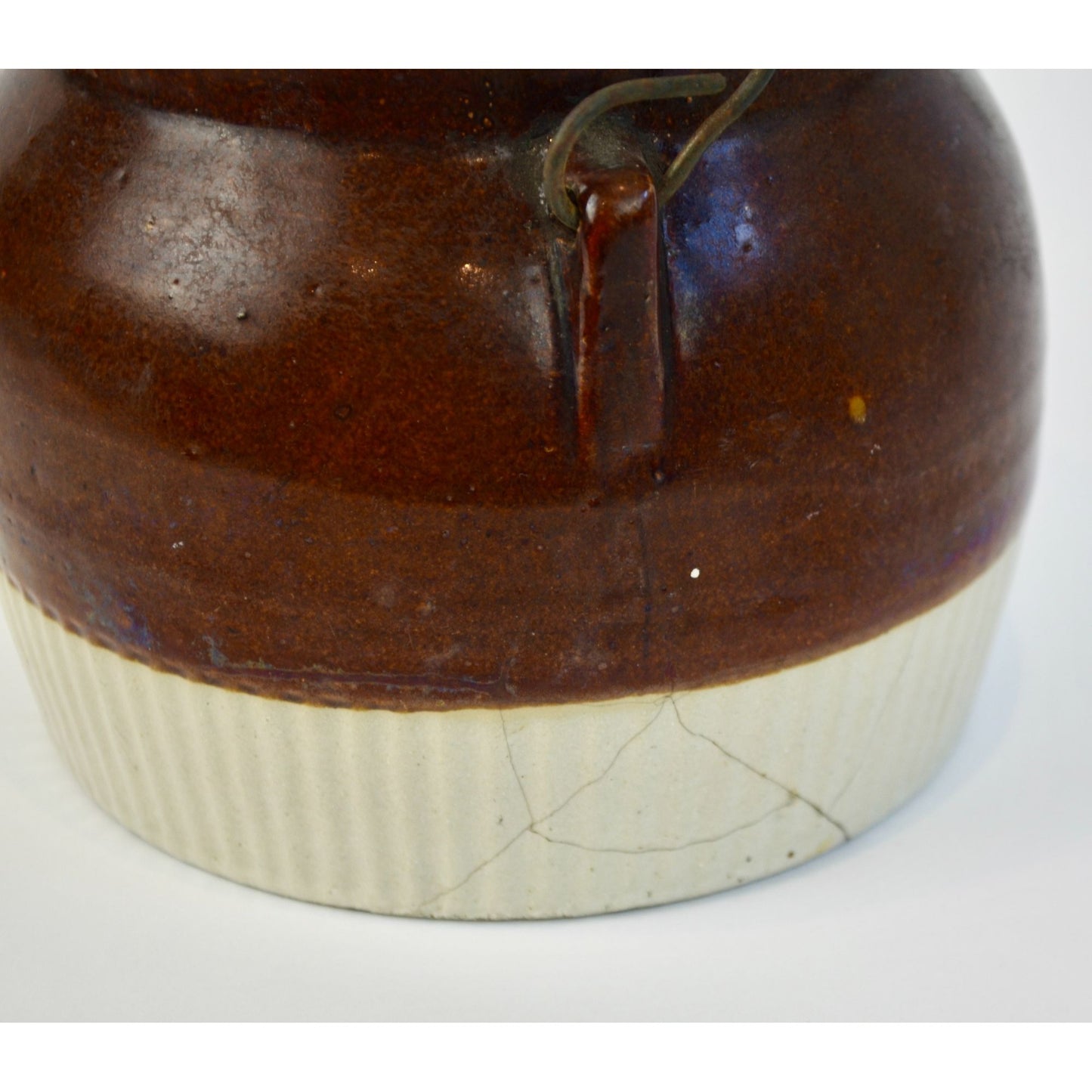 Vintage Red Wing ? Brown Cream Bean Pot Crock Handle NO LID Wire Bail Handle